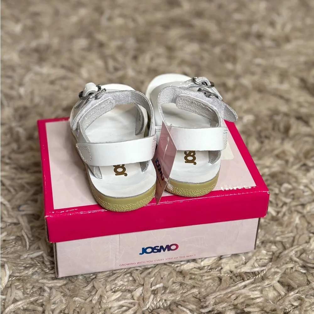 Josmo White Double-Buckle Kids Sandals with Silver Buckles